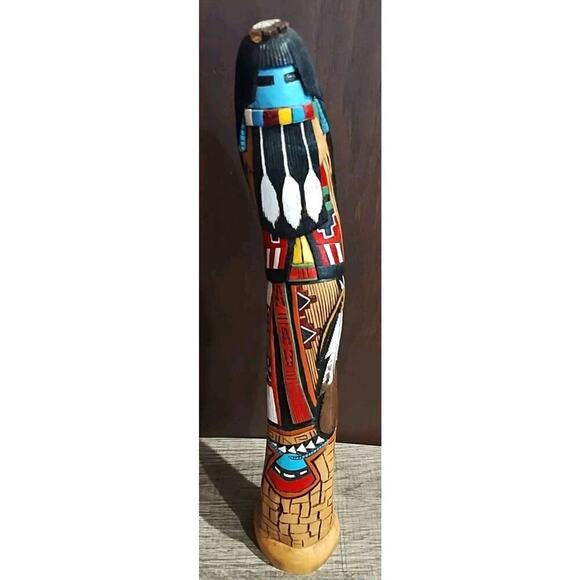 KACHINA WOOD CARVED DOLL 15" Long Hair Hand Carved Signed B. Many goats Native - Picture 2 of 14